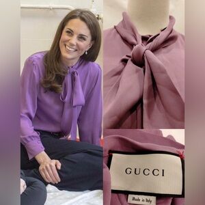 Gucci Pale Violet Orchid Tie Neck Blouse ASO Kate Middleton Royal - IT40/US4
